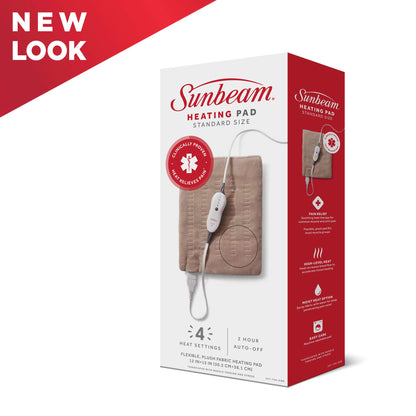 Sunbeam Premium Standard Size Heating Pad with Compact Storage - Moist Electric Heating Pad for Targeted Pain Relief of Back, Neck and Shoulders, 4 Heat Settings, 2 Hour Auto-Off, 12 x 15 inch, Beige - Available at All In One Marketplace Canada