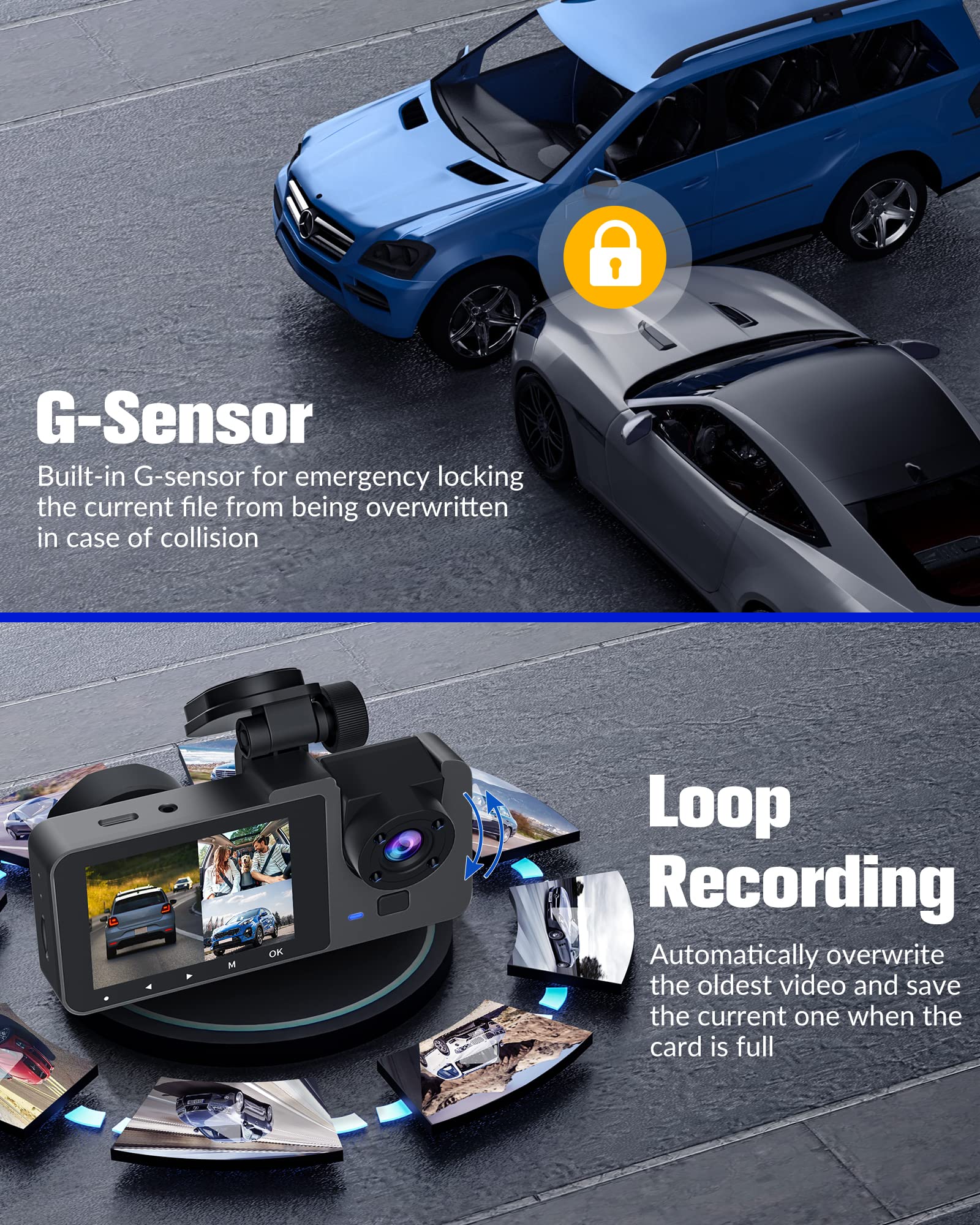 Dash Camera for Cars, 4K Dash Cam Front and Rear, Triple Car Camera with 32GB Card,Built-in IR Night Vision,2.0'' IPS Screen,170°Wide Angle,WDR,HDR,G-Sensor,24H Parking Mode, Loop Recording