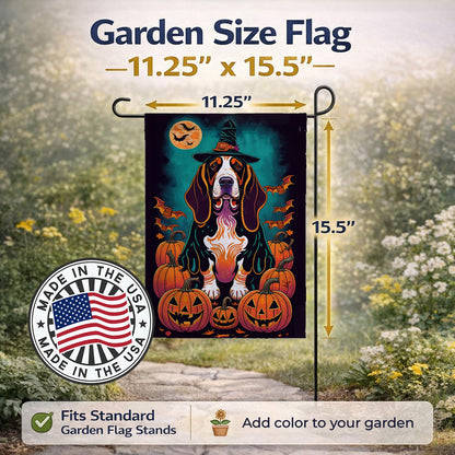 Drapeau de jardin d'Halloween « Witchy » avec un Basset Hound de Caroline's Treasures