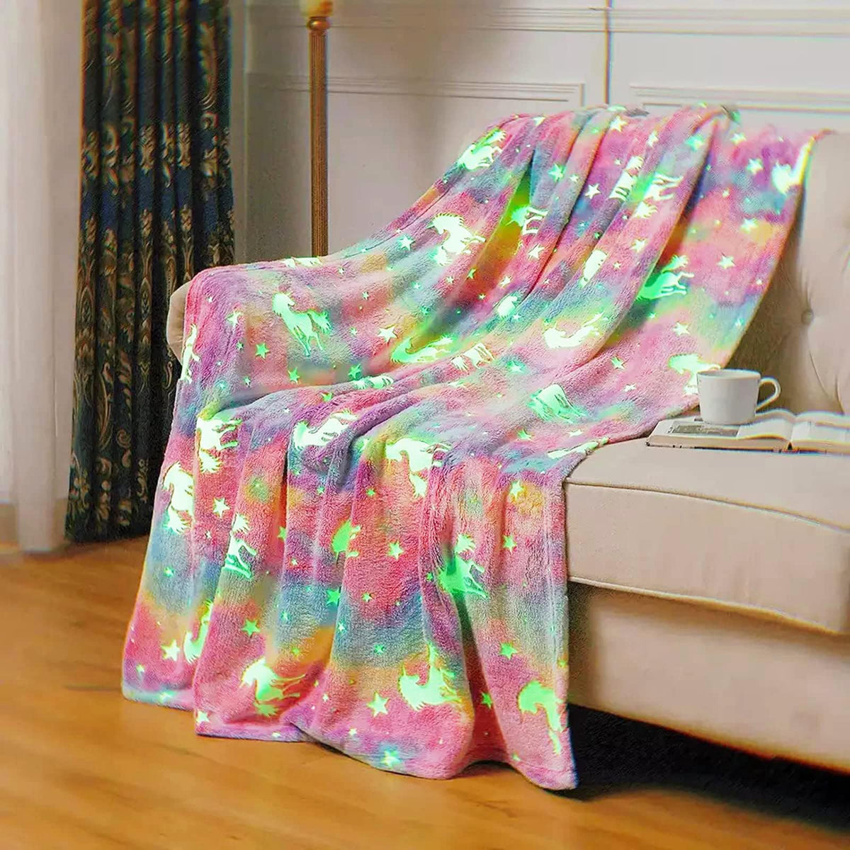 Happwow Glow in The Dark Blanket,Unicorn Blanket for Girls,Soft Throw Fuzzy Blankets Kids Rainbow Unicorn,50" x 60" Perfect for Kids Bed or Sofa,Christmas Birthday Unicorn Gifts 🍁 All In One Marketplace Canada
