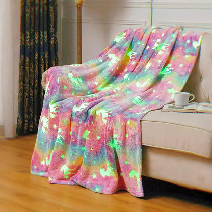 Happwow Glow in The Dark Blanket,Unicorn Blanket for Girls,Soft Throw Fuzzy Blankets Kids Rainbow Unicorn,50" x 60" Perfect for Kids Bed or Sofa,Christmas Birthday Unicorn Gifts 🍁 All In One Marketplace Canada
