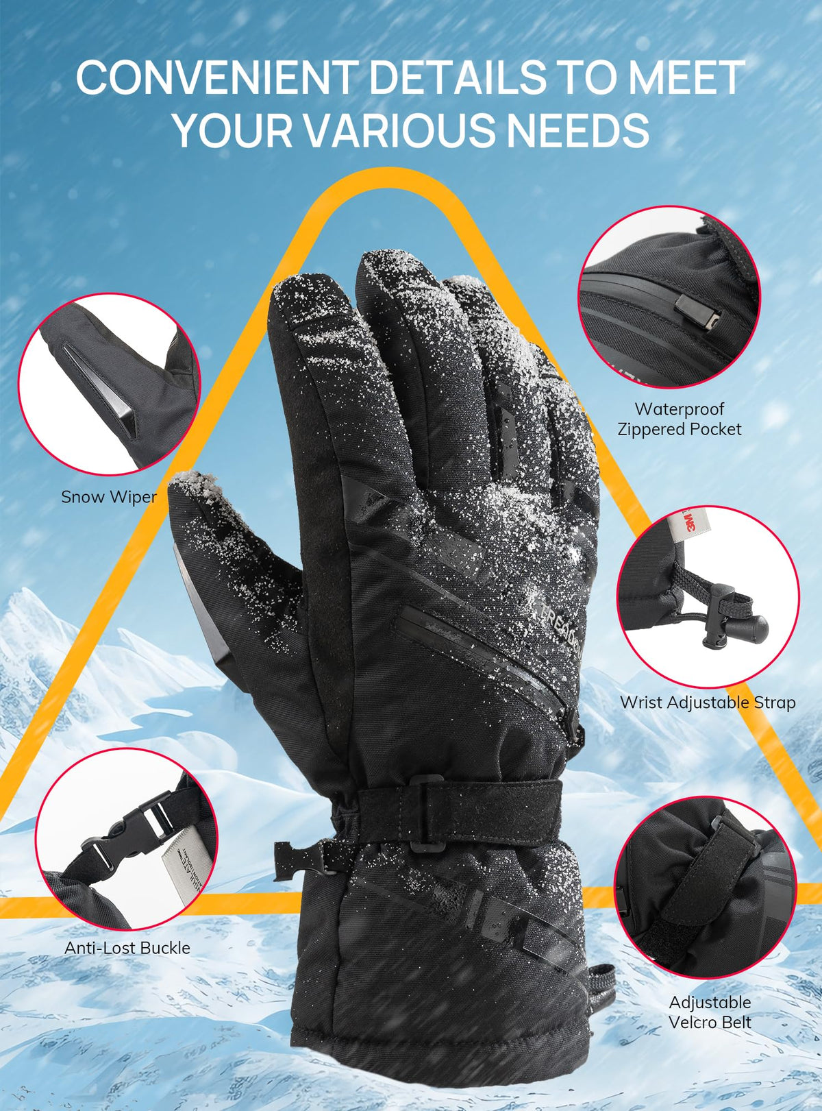 TRENDOUX Winter Gloves Men Women Cold Weather Ski Thermal Mens Gloves Man with Thermohandz Warming Hot Lining Grip Silicone for Motorcycle Adult Skiing Driving Biking Riding Skating - Black L 🍁 All In One Marketplace Canada