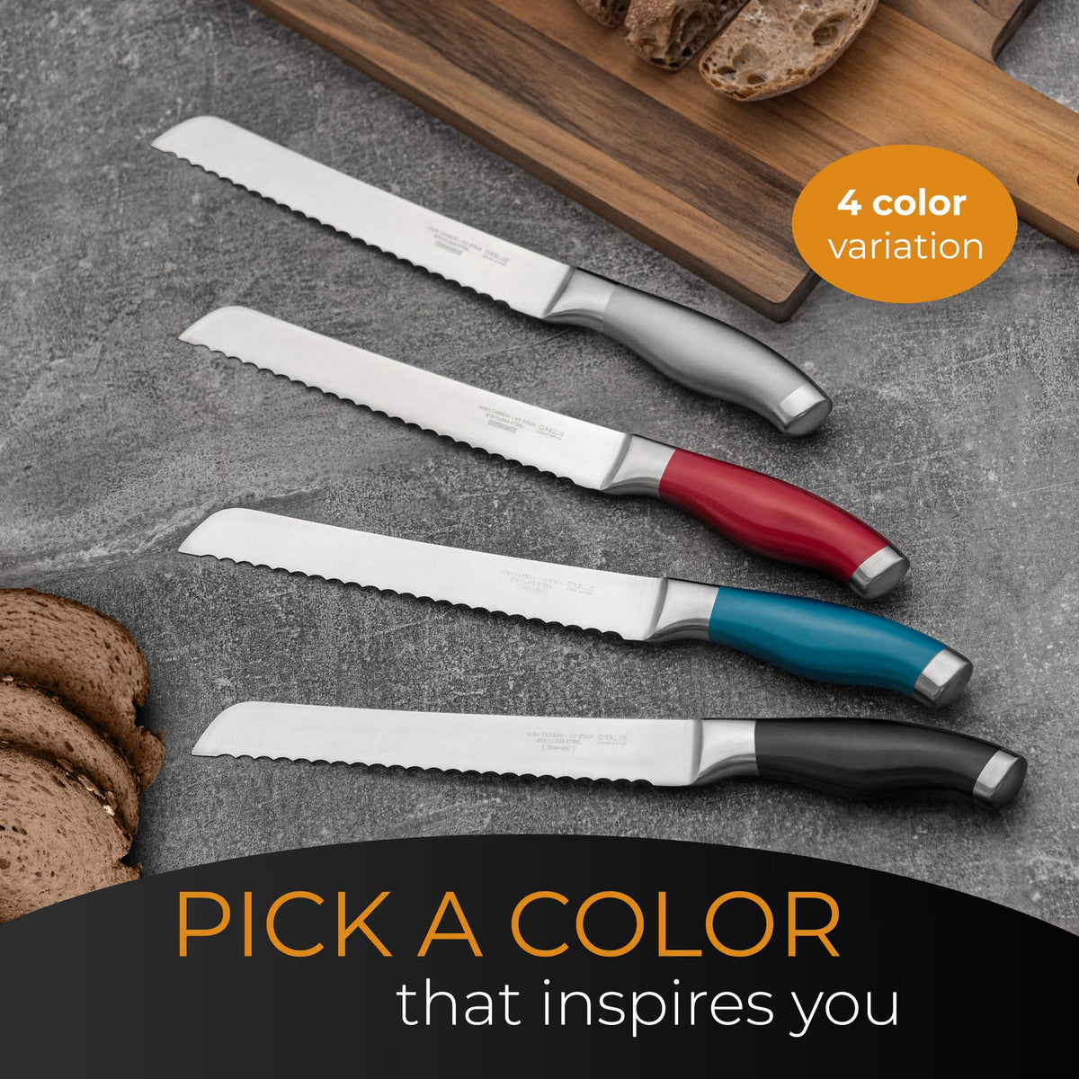 Orblue Serrated Bread Knife with Upgraded Stainless Steel Razor Sharp Wavy Edge Width - Bread Cutter Ideal for Slicing Homemade Bread, Bagels, Cake (8-Inch Blade with 5-Inch Handle) 🍁 All In One Marketplace Canada