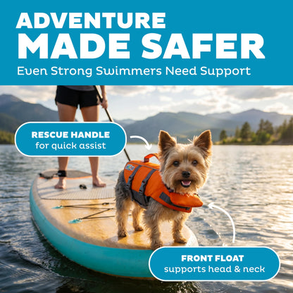 Outward Hound Granby Splash Dog Life Jacket with Handle, Reflective Floating Vest for Swimming & Boating, Maximum Buoyancy, All Skill Levels, Extra-Small Dogs & Puppies (11–15" Girth), Orange, X-Small