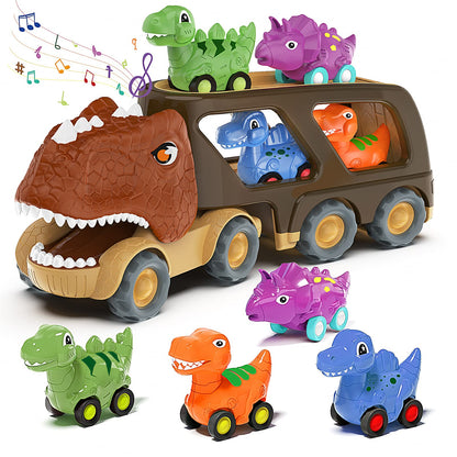Dinosaur Truck Toy Car for Kids, Friction Power Carrier Vehicle with 4 Pack Small Pull Back Dino Car, Christmas Birthday Gift for 18M+ 2 3 4 5 Years Old Boys Toddlers 🍁 All In One Marketplace Canada