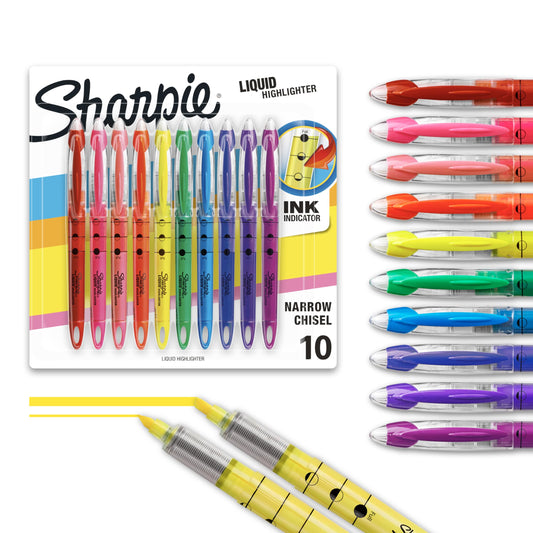 Sharpie Liquid Highlighters, Chisel Tip, Assorted Colours, 10 Count - Available at All In One Marketplace Canada