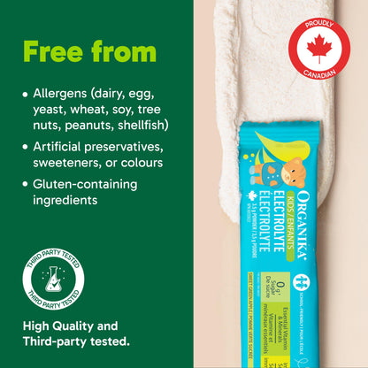Organika Kids Electrolytes Powder Sticks - Sugar-Free Hydration + Immune support with 100% of daily Vitamin C, Minerals and Prebiotic Fibre | Green Apple Flavour - 3.5g x 20 sachets Organika