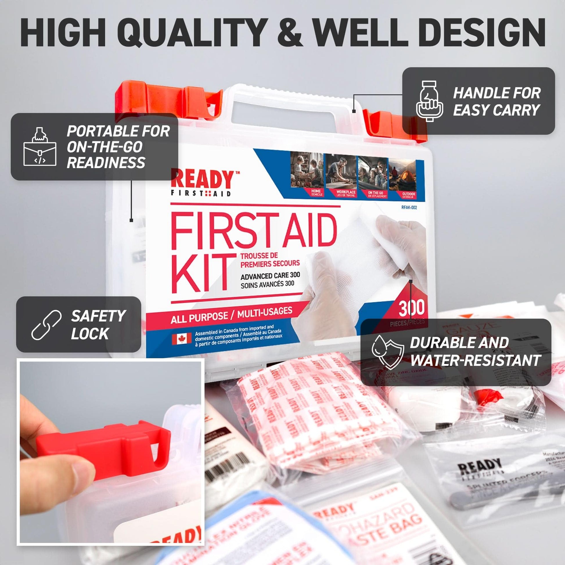 Ready First-Aid 300 Piece First-aid Kit - First Aid Kit for Car, Trousse De Premiers Soins, Home, Camping Essentials, Travel - Available at All In One Marketplace Canada