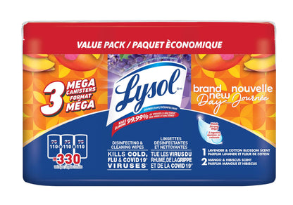 LYSOL® Disinfecting Wipes - BND 2x Mango & Hibiscus + 1x Lavender and Cotton Blossom (3x110) ct