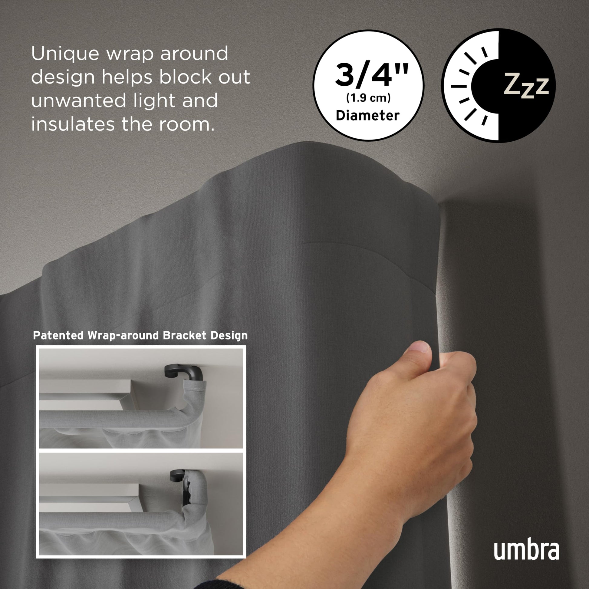 Umbra Twilight Curtain Rod Set – Wrap Around Design Ideal for Blackout or Room Darkening Panels, 30 to 84 Inches, Black Umbra