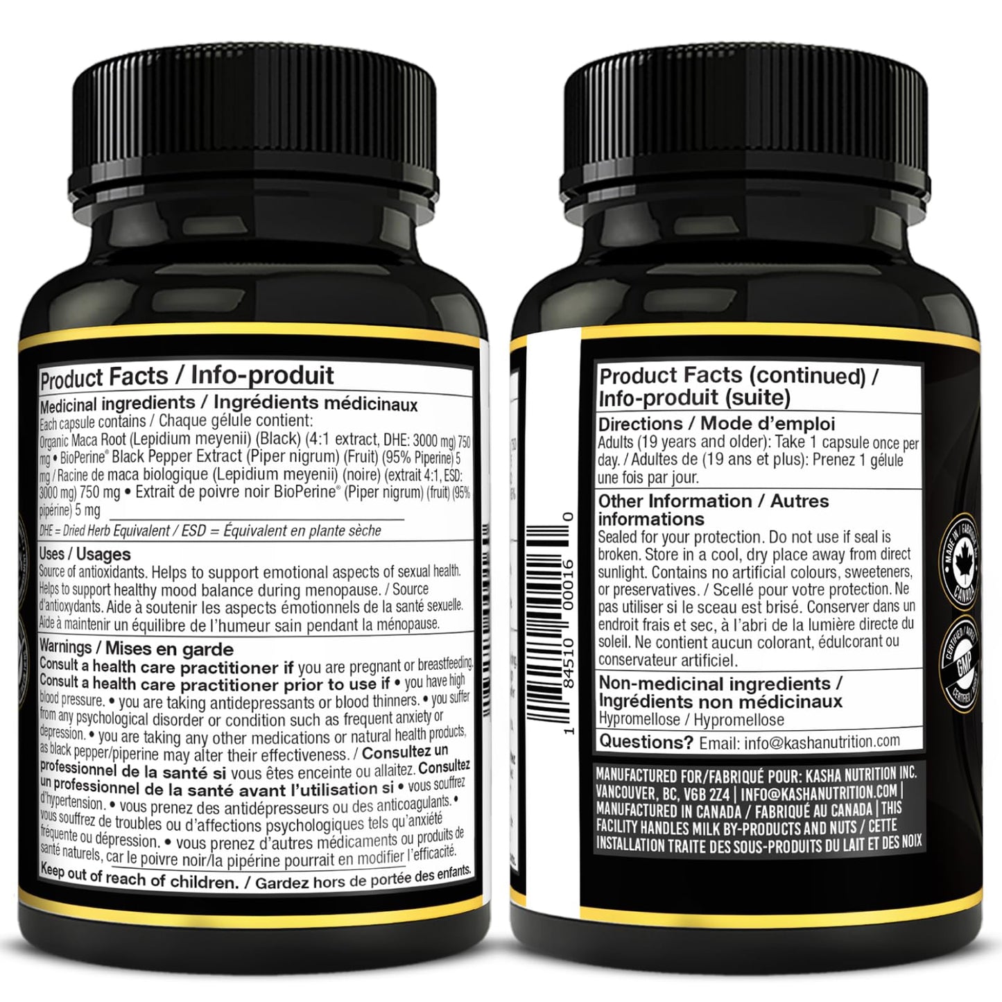 Organic Black Maca for Men & Women DHE 3000mg (Industry Strongest) with 5mg Bioperine per Capsule - Organic Gelatinized Maca for all Genders | 750 mg 4:1 Extract Maca Root / Maca Powder | Proudly Canadian | 4 Month Supply, Non-GMO, Vegan, Gluten Free, Soy - Available at All In One Marketplace Canada