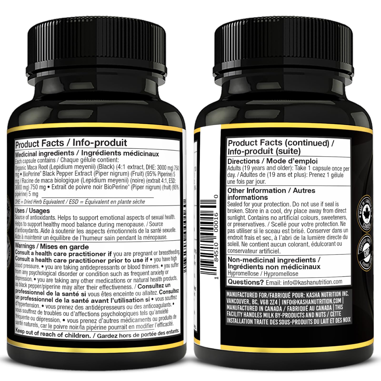 Organic Black Maca for Men & Women DHE 3000mg (Industry Strongest) with 5mg Bioperine per Capsule - Organic Gelatinized Maca for all Genders | 750 mg 4:1 Extract Maca Root / Maca Powder | Proudly Canadian | 4 Month Supply, Non-GMO, Vegan, Gluten Free, Soy - Available at All In One Marketplace Canada