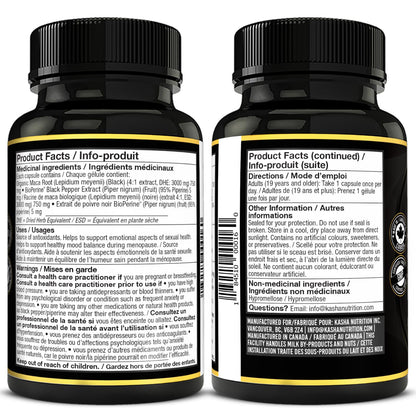 Organic Black Maca for Men & Women DHE 3000mg (Industry Strongest) with 5mg Bioperine per Capsule - Organic Gelatinized Maca for all Genders | 750 mg 4:1 Extract Maca Root / Maca Powder | Proudly Canadian | 4 Month Supply, Non-GMO, Vegan, Gluten Free, Soy - Available at All In One Marketplace Canada
