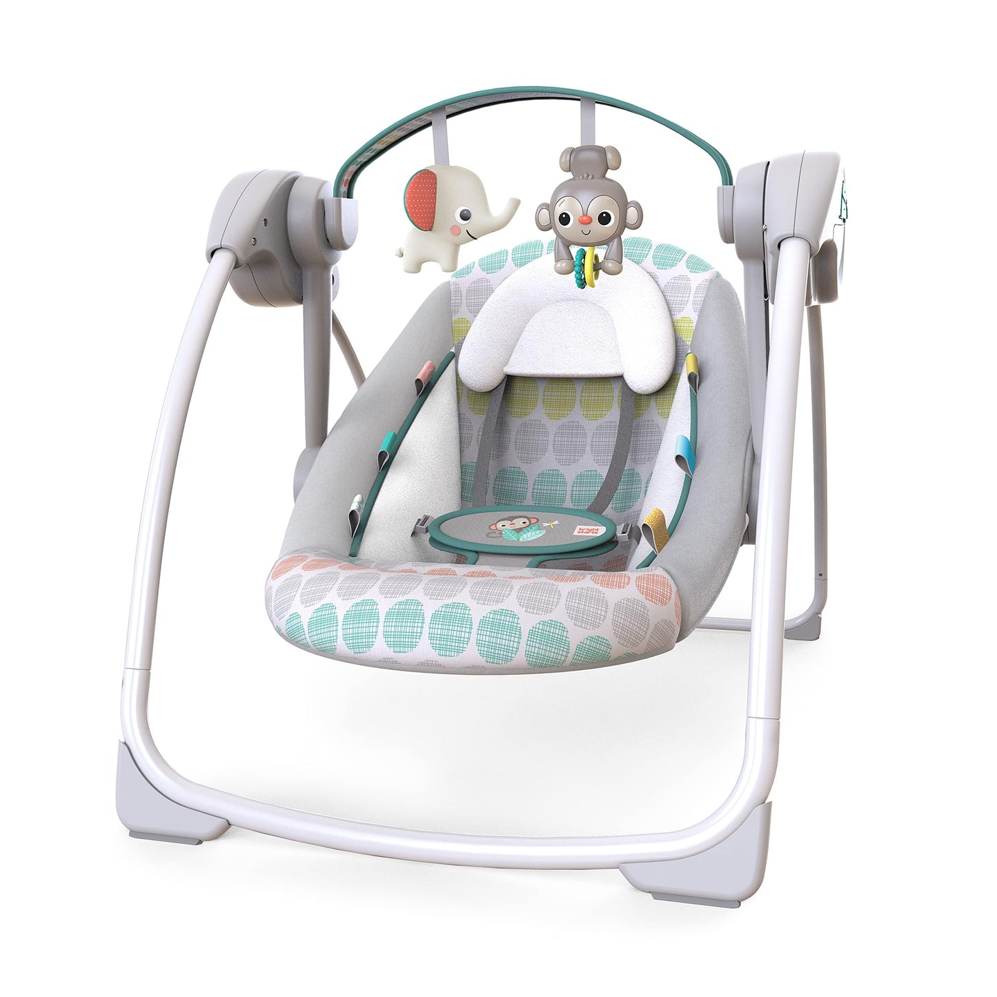 Bright Starts Portable Automatic 6-Speed Baby Swing, Compact Easy-Fold, Music, Toy Bar, 0-9 Months 6-20 lbs (Whimsical Wild) Bright Starts