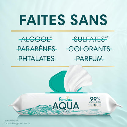 Pampers Aqua Pure Baby Wipes, 99% Water, Fragrance Free, 336 Baby Wipes Total (6X Flip-Top Packs)