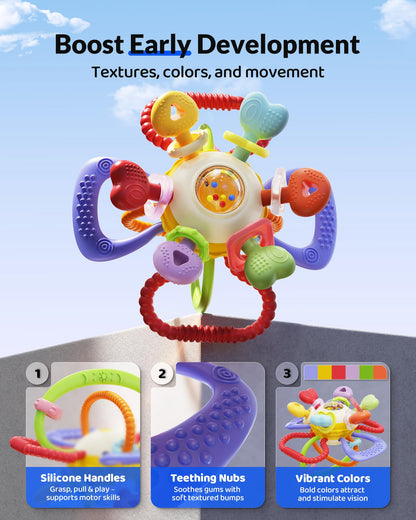 Infinno Baby Teething Toy for 3-12 Months with Pull Ring Spinner