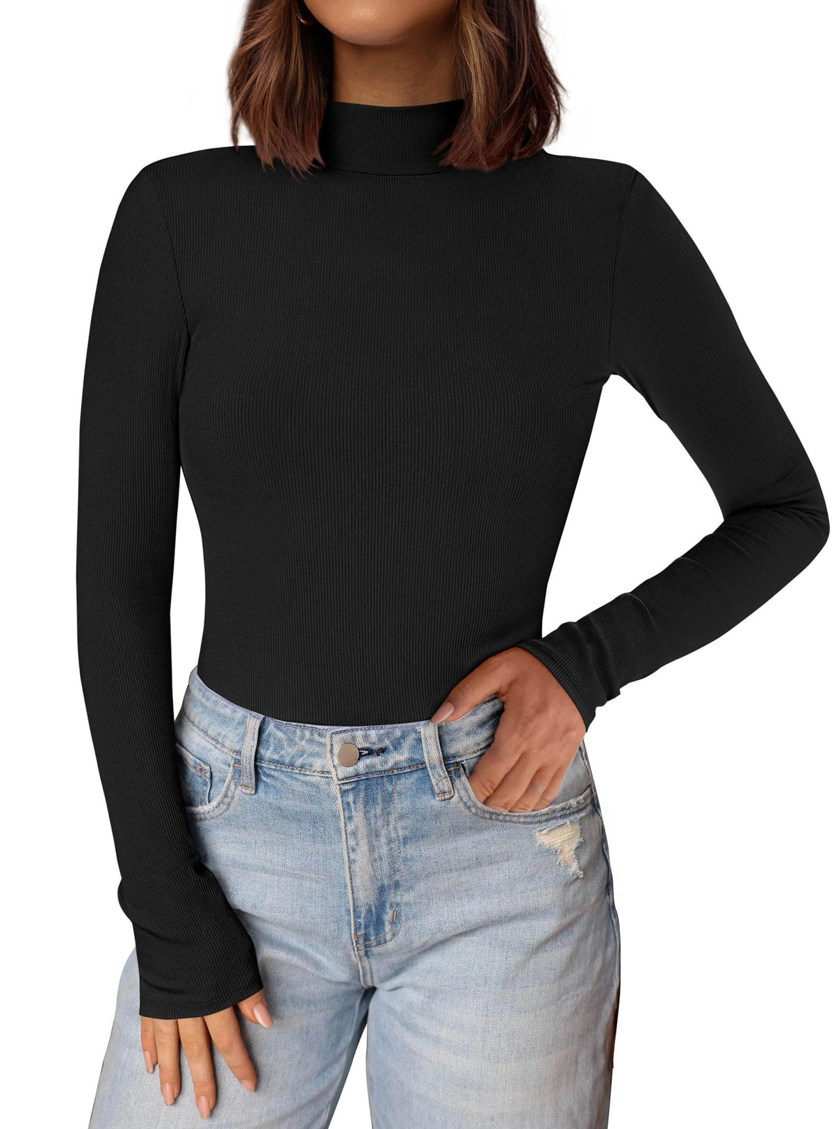 PRETTYGARDEN Womens Mock Turtleneck Fall Long Sleeve Shirts Black,L 🍁 All In One Marketplace Canada