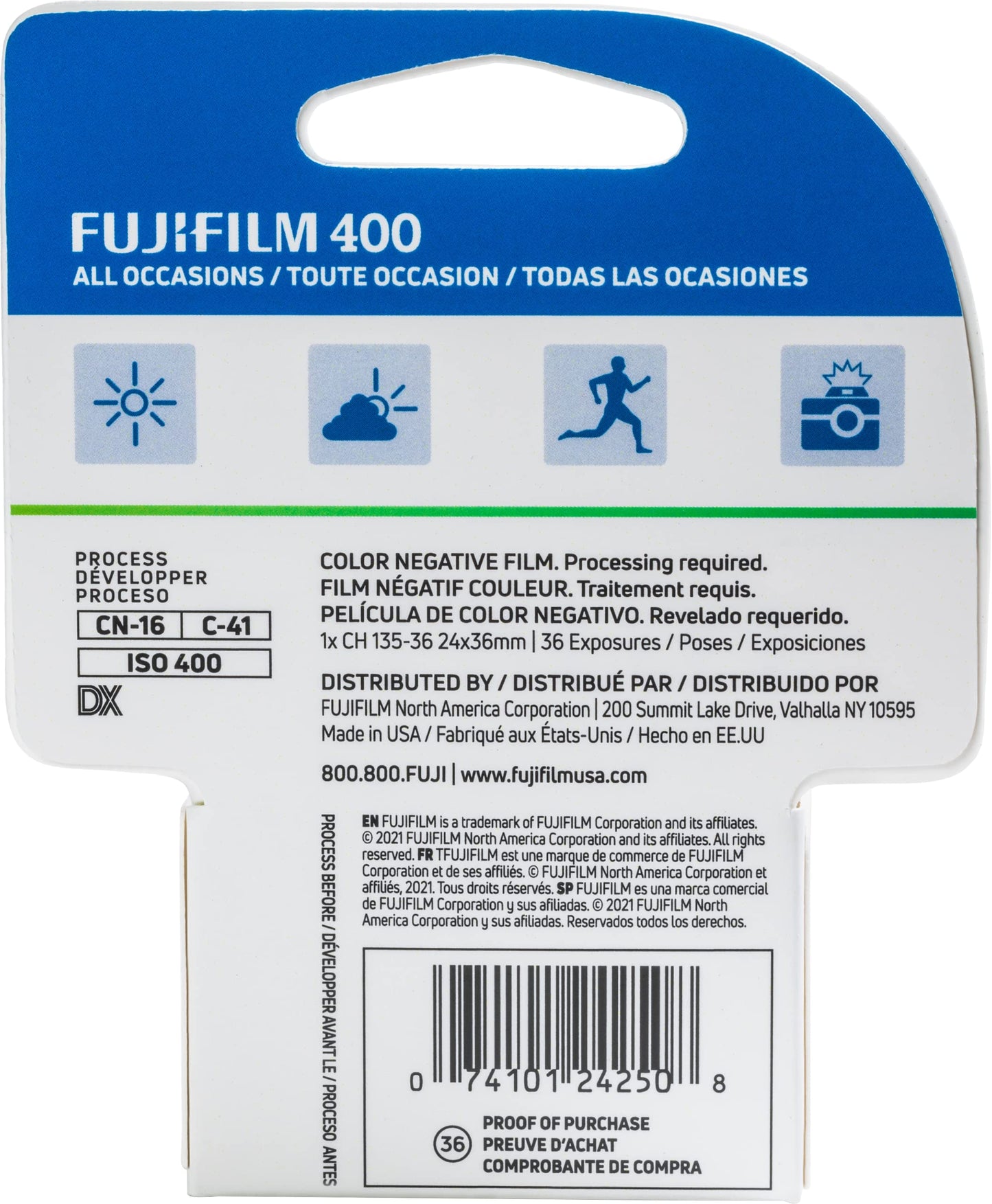 FUJIFILM 600022184 ISO 400 36EX1CD 36-Exposure Color Negative Film for 35mm Cameras (Single Roll)