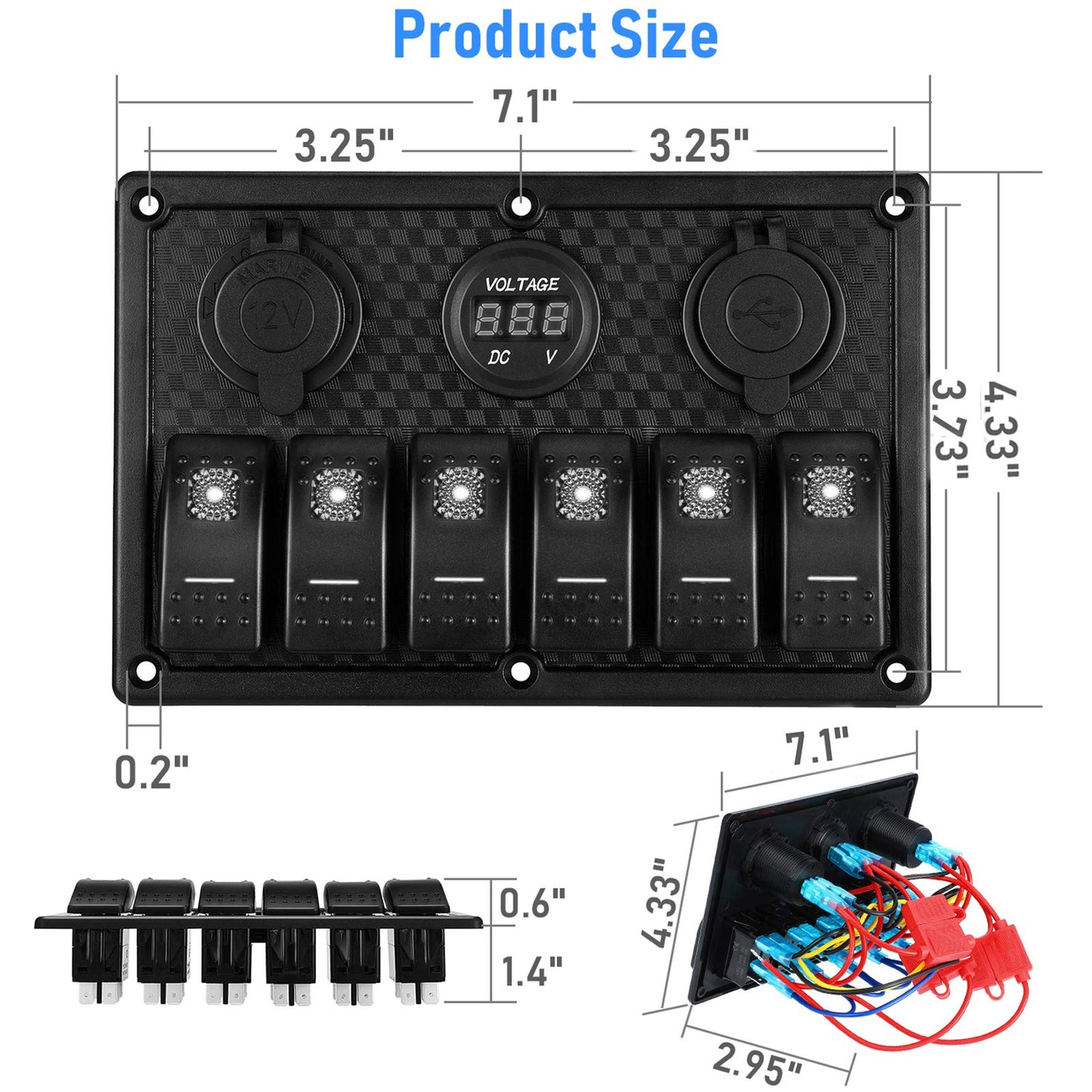 Kohree 6 Gang 12V Switch Panel with Dual QC3.0 USB Slot Socket Kohree