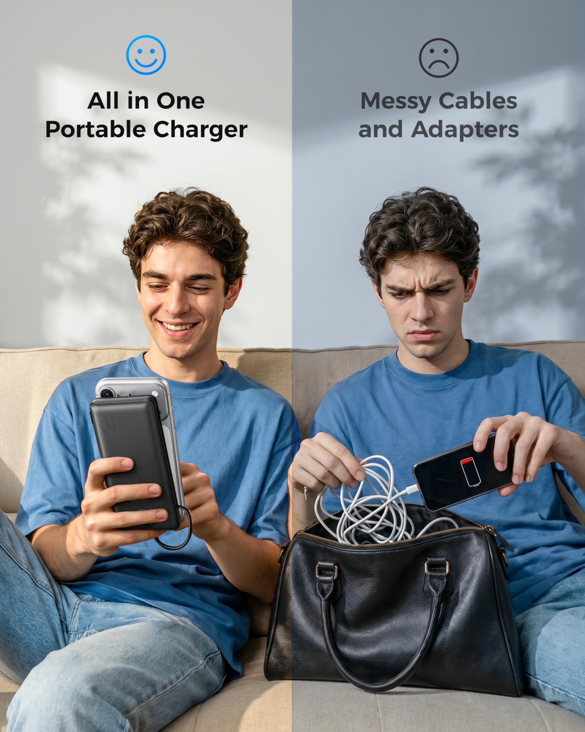 VEGER Portable Charger for iPhone Built in Cables and Wall Plug, 10000mah Slim Fast Charging USB C Power Bank, Travel Essential Battery Pack Compatible with iPhones, iPad, Samsung More Devices(Black) - Available at All In One Marketplace Canada