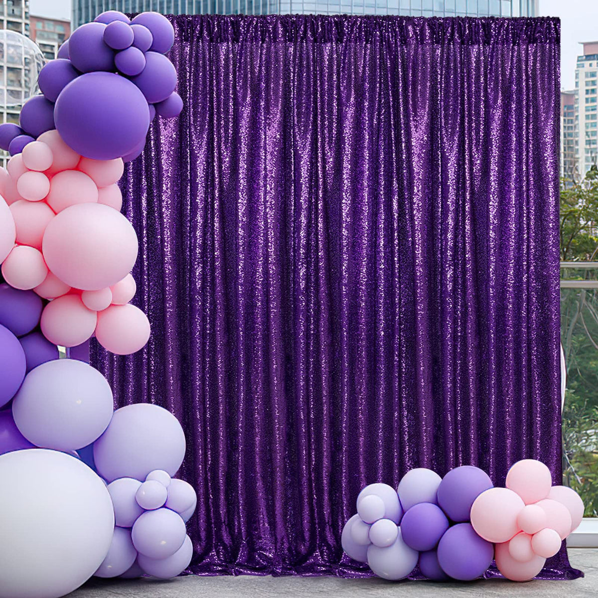 Purple Backdrop Curtins Sequin Fabric 3 Panels Background Drapes 2FT x 8FT Wedding Halloween Bridal Baby Shower Theme Decorations