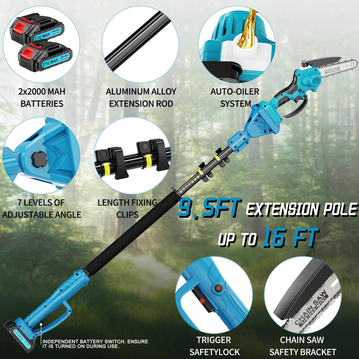 Mini Chainsaw＆6 Inch Pole Saw 2-in-1,with Extension Pole, Automatic Oiler with 2 Battery,Tree Trimmer Limb Branch & Pole Pruner,Holiday Gifts for Men, Fathers & Gardening Enthusiasts 🍁 All In One Marketplace Canada