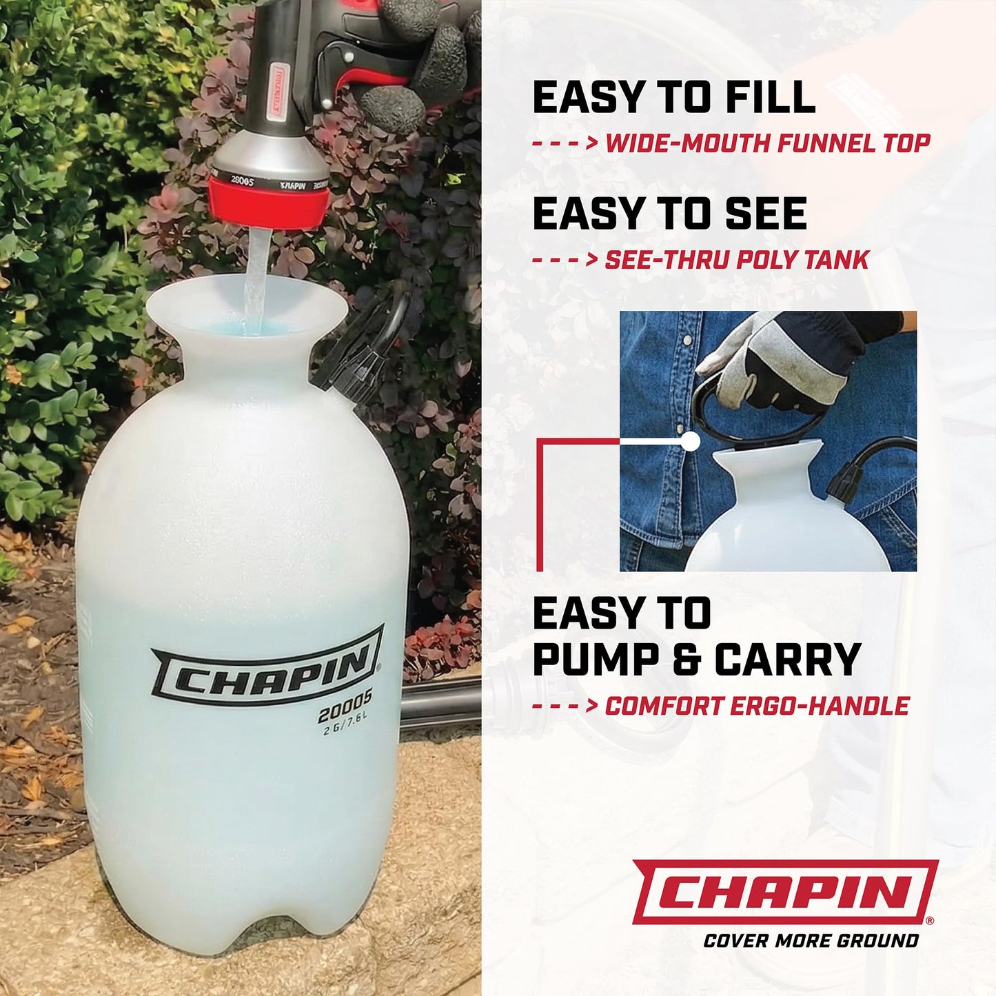 Chapin 22000 Pump Sprayer, 1G (4.5L), Lawn & Garden, Translucent Poly Tank, Funnel-Top, SureSpray, Anti-Clog Filter, Adjustable Cone Nozzle, 34" Hose, Fertilizer, Weed & Pest Applications, 2 Pack