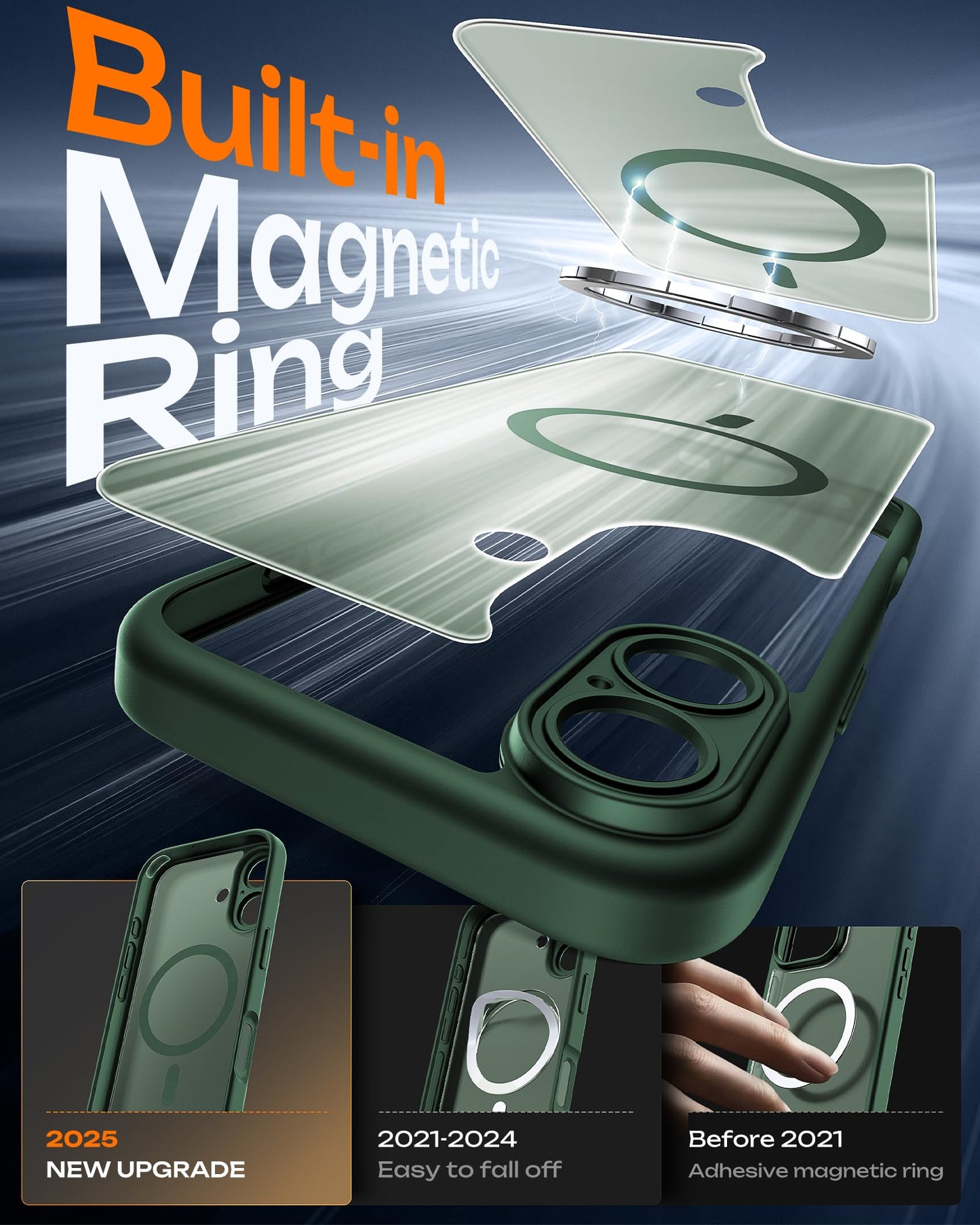 TOCOL for iPhone 17 Case, Full Camera Protection, Built-in Magnetic Ring, Compatible with Magsafe, Drop Protection, Translucent Matte Phone Case for iPhone 17 6.3 inch (Alpine Green)