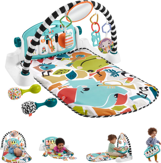 Fisher-Price Baby Musical Toy Set Glow and Grow Kick & Play Piano Gym Blue Playmat with 2 Rattle Maracas for Newborns Ages 0+ Months - Available at All In One Marketplace Canada