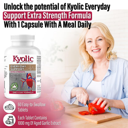 Kyolic - Odourless Aged Garlic Extract Everyday Support Extra Strength One-A-Day 1000mg, 60 Veg Tablets 60-Day Supply - Kyolic Garlic Supplements, Garlic Pills - Herbal Supplement for Wellness Support - Available at All In One Marketplace Canada