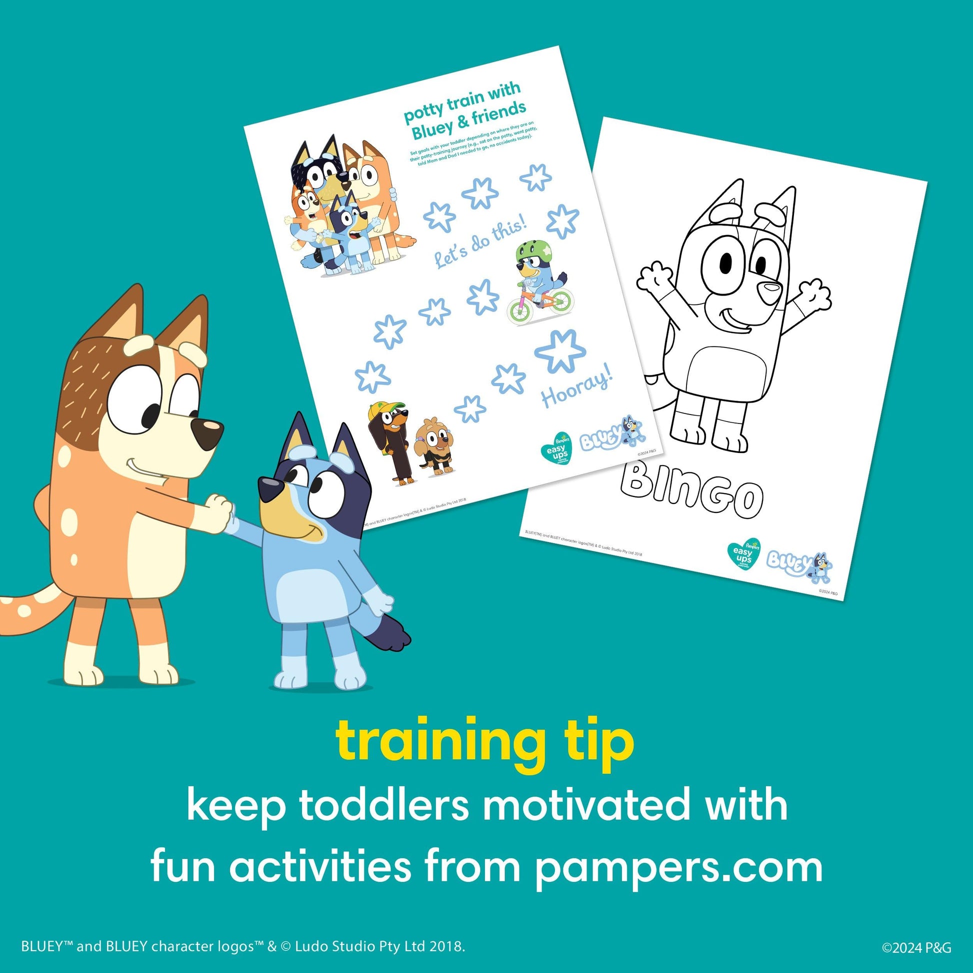 Pampers Easy Ups Girls & Boys Potty Training Pants, Size 7 (5T6T), Bluey Absorbent Training Underwear, Up to 100% Leakproof Day and Night, Hypoallergenic, 1 Pack (Count of 70)
