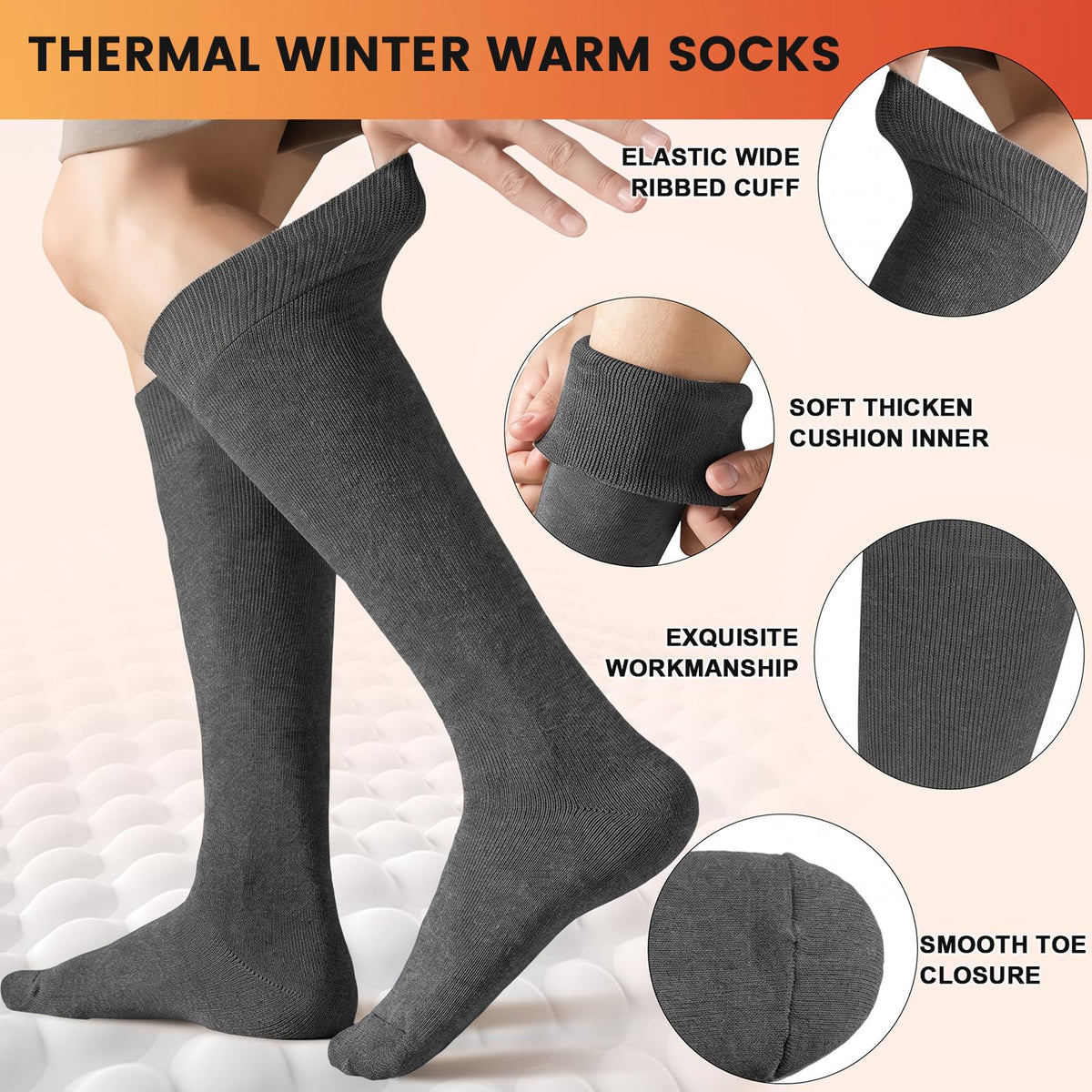 Knee High Socks for Women Boot Black Long Thick Warm Winter Socks Support For Hiking Work(5 Pairs Assort) 🍁 All In One Marketplace Canada
