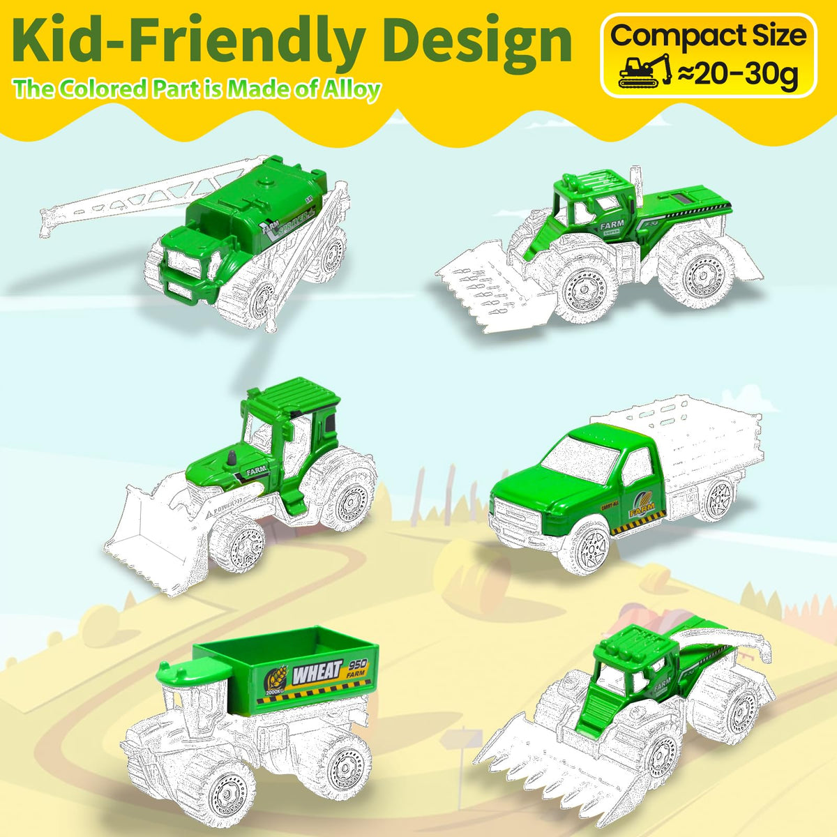 Oriate Children Diecasting Farm Car Toy Set 6pcs, Harvester, Transporter, Truck, Sprayer Small Farm Toys, Mini Cars Model Christmas, Birthday, 3 Years Old and Up Boys Girls Gifts 🍁 All In One Marketplace Canada