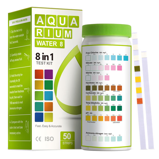 AAwipes Aquarium Ammonia Test Strips 8-in-1 | 50 Strips | Quick & Accurate Water Testing for Freshwater & Saltwater Tanks -Test pH, Carbonate, Alkalinity, Hardness, Chlorine, Nitrite, etc. (K02-50)