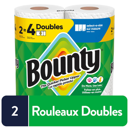 Bounty Paper Towels Select-A-Size White, 12 Double Rolls = 24 Regular Rolls
