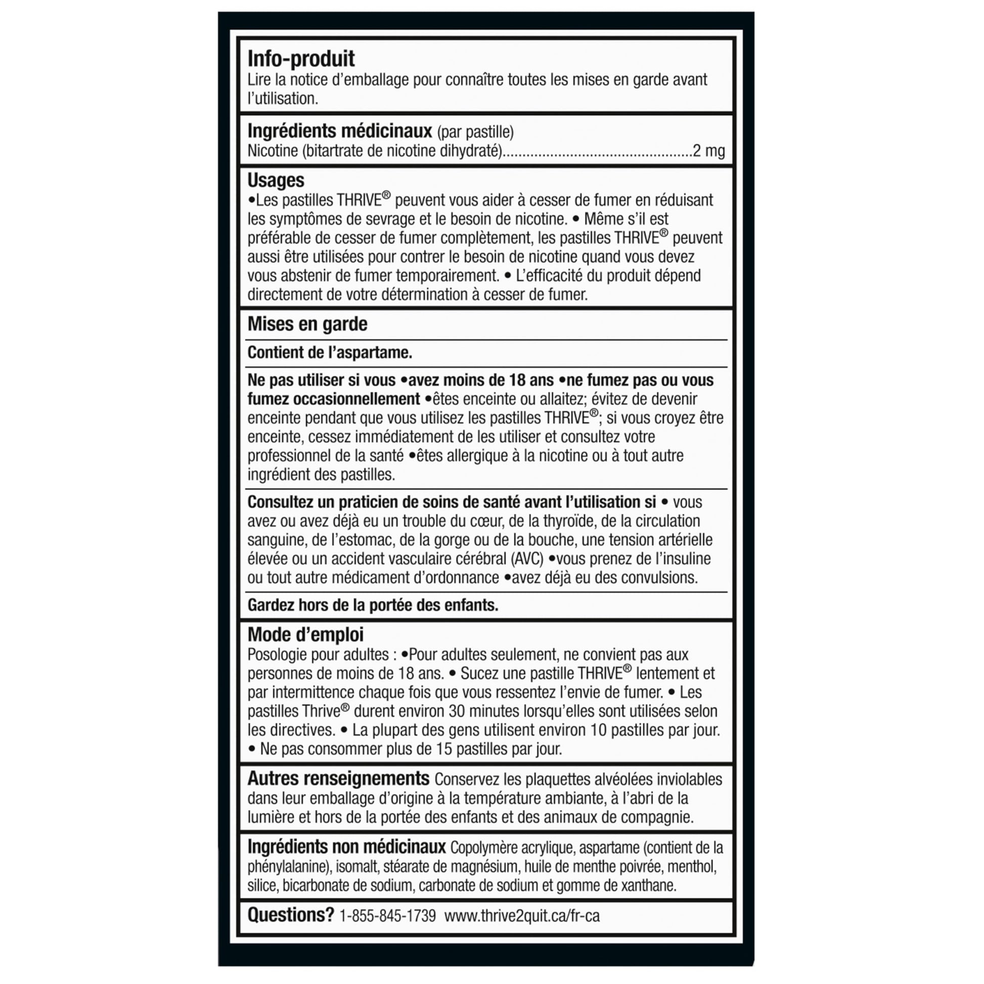 Thrive Nicotine Replacement Lozenges, 2mg Extra Strength, Peppermint, 108 Count - Available at All In One Marketplace Canada
