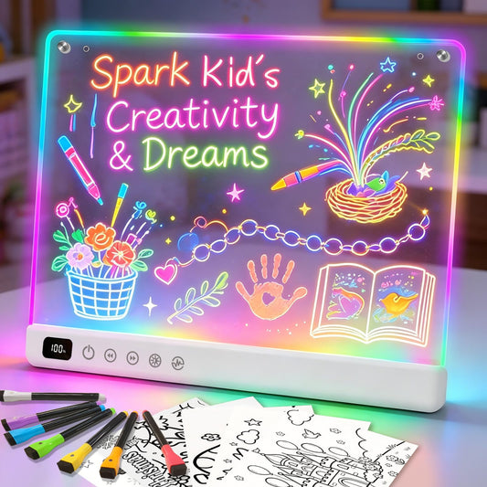 Lumiboard Led Drawing Board with 13 Light Effects, 13.7"x10" Rechargeable Glow Doodle LED Note Board with Colors, Neon Light Up Drawing Tablet Gifts for Kids for Christmas Birthday Gifts Presents - Available at All In One Marketplace Canada