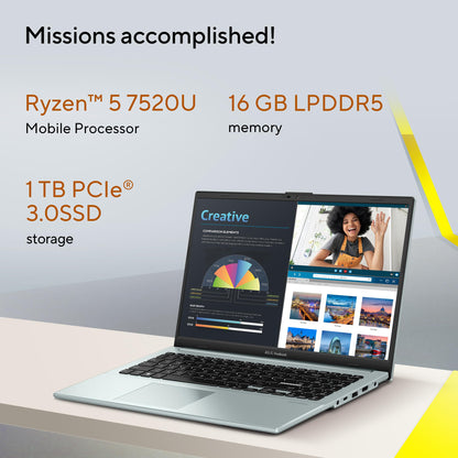 ASUS Vivobook Go 15 Thin & Light Laptop, 15.6” Full HD Display, AMD Ryzen 5 7520U Processor, 16GB RAM, 1T SSD, Windows 11 Home, Green Gray, E1504FA-AS53-CA 🍁 All In One Marketplace Canada Asus