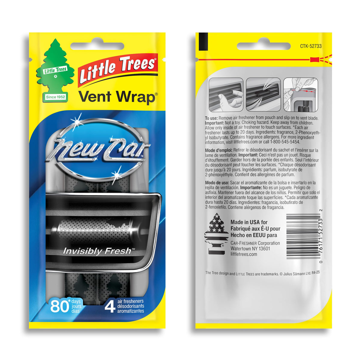 LITTLE TREES Car Air Freshener. Vent Wrap Provides Long-Lasting Scent, Slip on Vent Blade. New Car Scent, 16 Air Fresheners