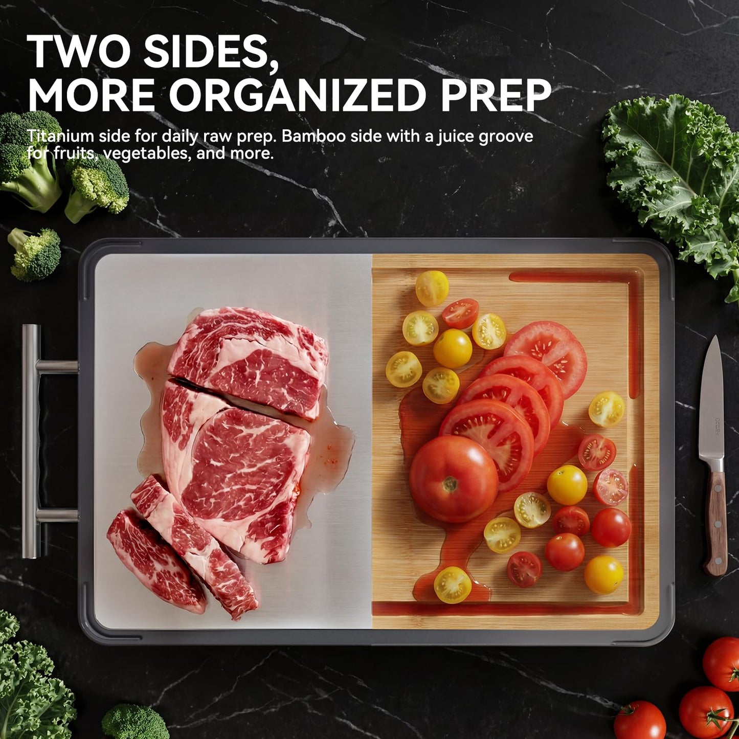 Mothers Day Gifts, Titanium Cutting Board for Kitchen, Double Sided Reversible Chopping Board, Titanium & Bamboo Wood Cutting Board for Meat, Vegetables and Fruit, Easy to Clean (16×11) - Available at All In One Marketplace Canada