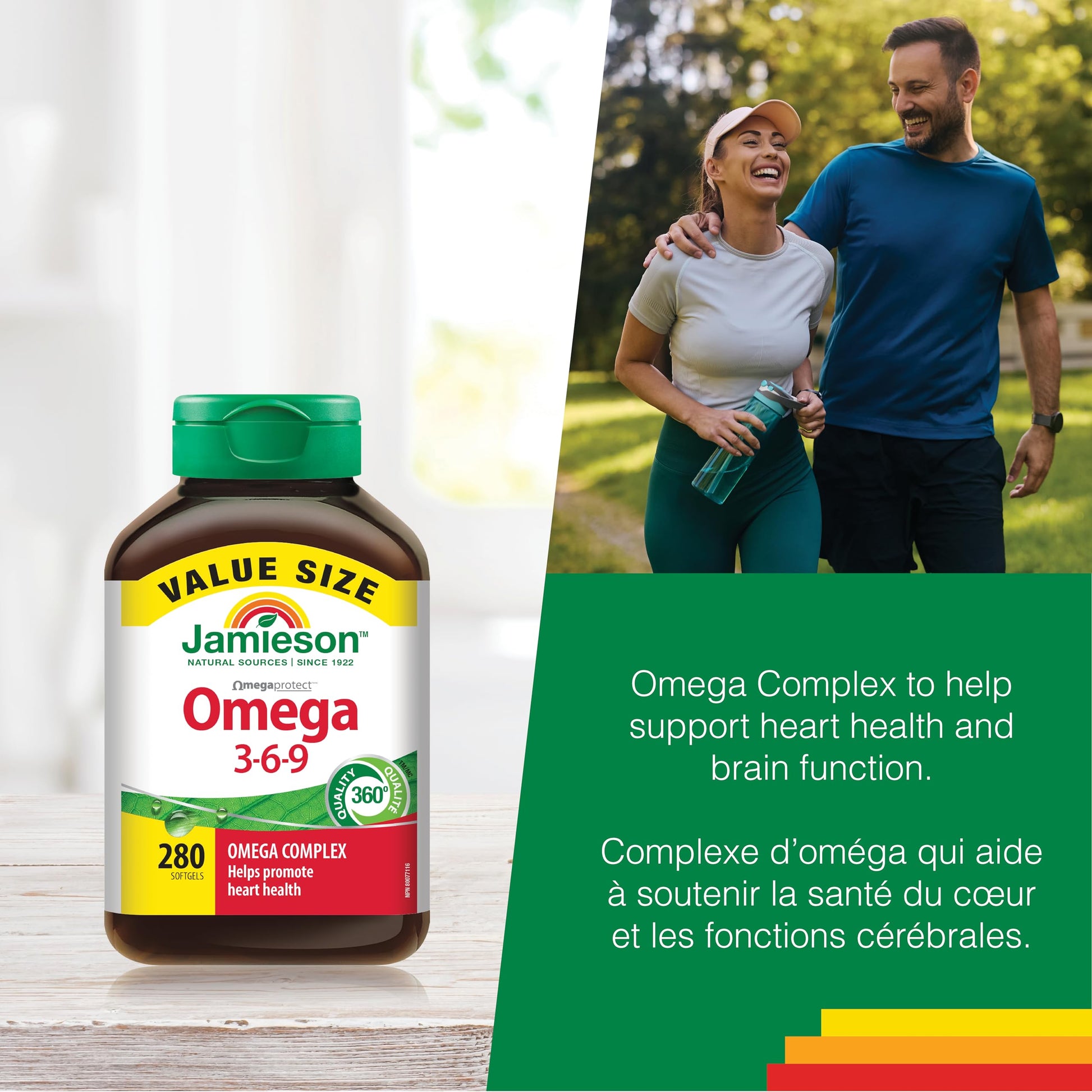 Jamieson Omega 3-6-9 Softgels, Value Size, with Fish Oil, Borage Oil, Flaxseed Oil, Providing EPA, DHA, and ALA. Supports Heart and Brain Health, 280 Count, Proudly Canadian - Available at All In One Marketplace Canada