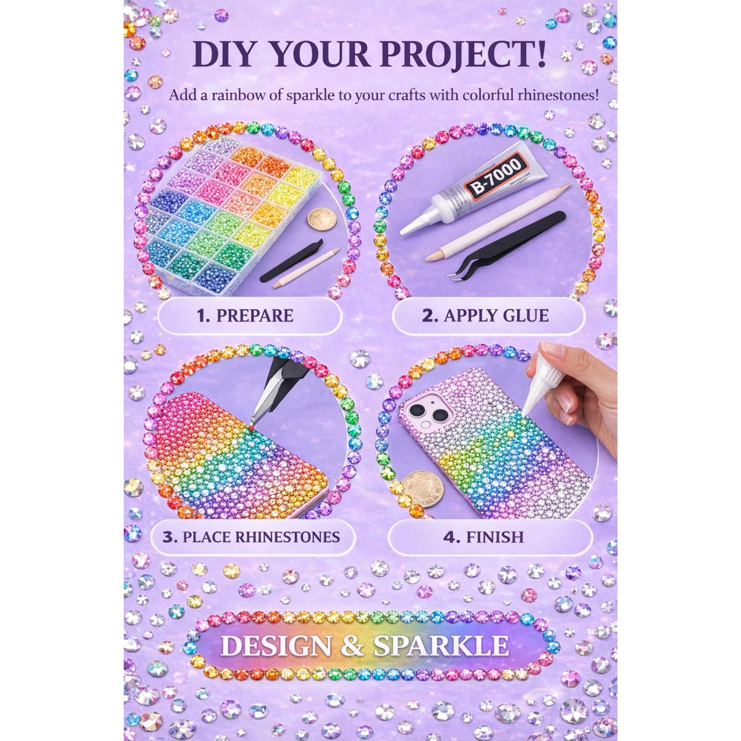 KCZ GROUP 40 Colors Resin Jelly Rhinestones for Crafting, 3mm Flatback Gems, 32000 Pieces with B7000 Glue, Bedazzling Kit for Clothing, Shoes, Nail Art, Diamond Art - Available at All In One Marketplace Canada
