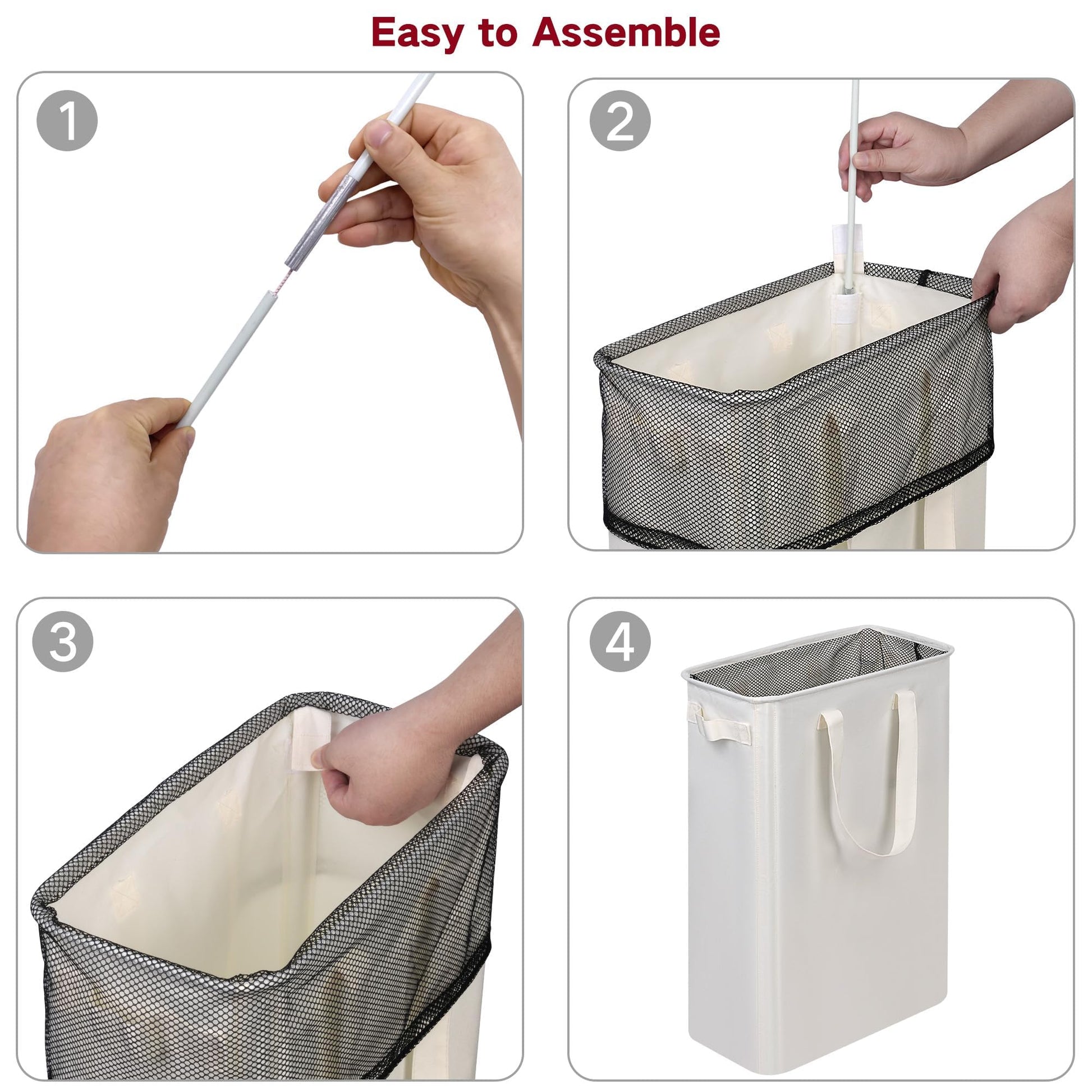 efluky Slim Laundry Hamper with Handles, Collapsible Small Hamper for Laundry, Dirty Clothes Basket for Bedroom, Dorm and Laundry Room, 48L (12.7 Gallon) Beige - Available at All In One Marketplace Canada