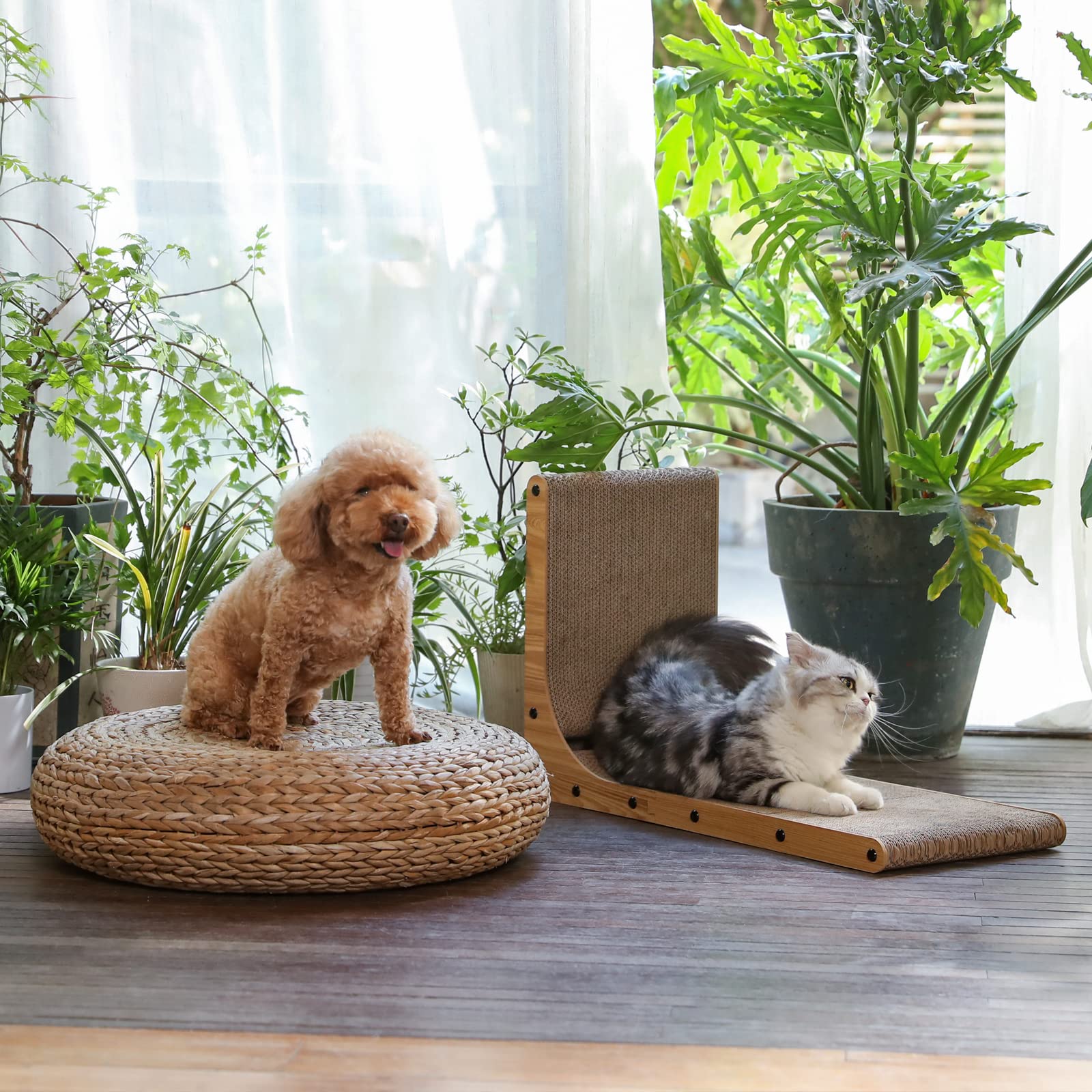 FUKUMARU Cat Scratcher, 68 CM L Shape Cat Scratch Pad Wall Mounted, Cat Scratching Cardboard with Ball Toy for Indoor Cats, Large Size