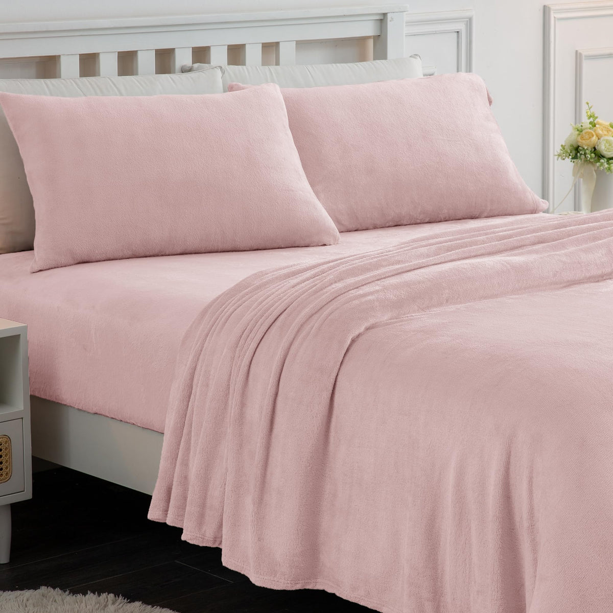 Softan Fleece Sheets, Soft as Flannel, Queen, Pale Pink 🍁 All In One Marketplace Canada