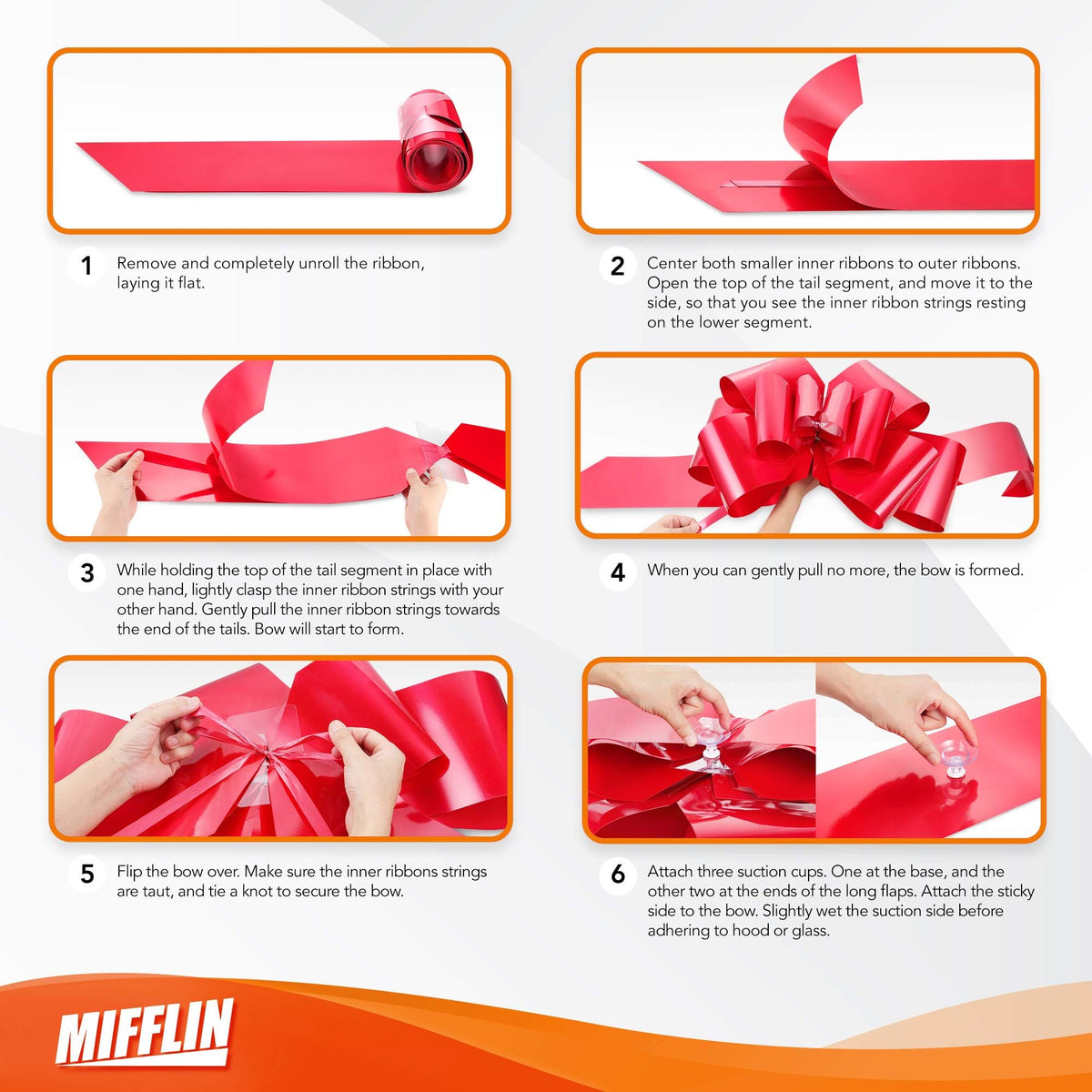 Mifflin - Big Car Bow - Matte Red, 30 Inch / 76 cm - Butterfly Shape Giant Gift Bow for Birthday, Christmas - Huge Car Décor w/ 2 Suction Cups 🍁 All In One Marketplace Canada