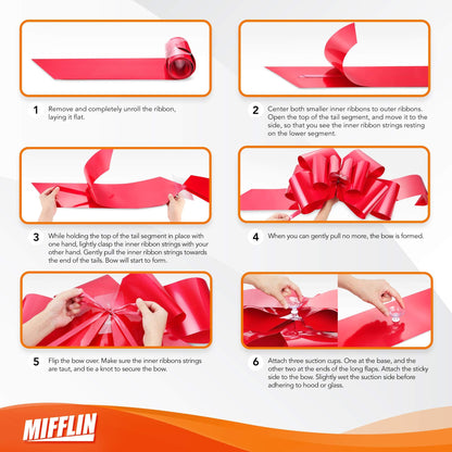 Mifflin - Big Car Bow - Matte Red, 30 Inch / 76 cm - Butterfly Shape Giant Gift Bow for Birthday, Christmas - Huge Car Décor w/ 2 Suction Cups 🍁 All In One Marketplace Canada