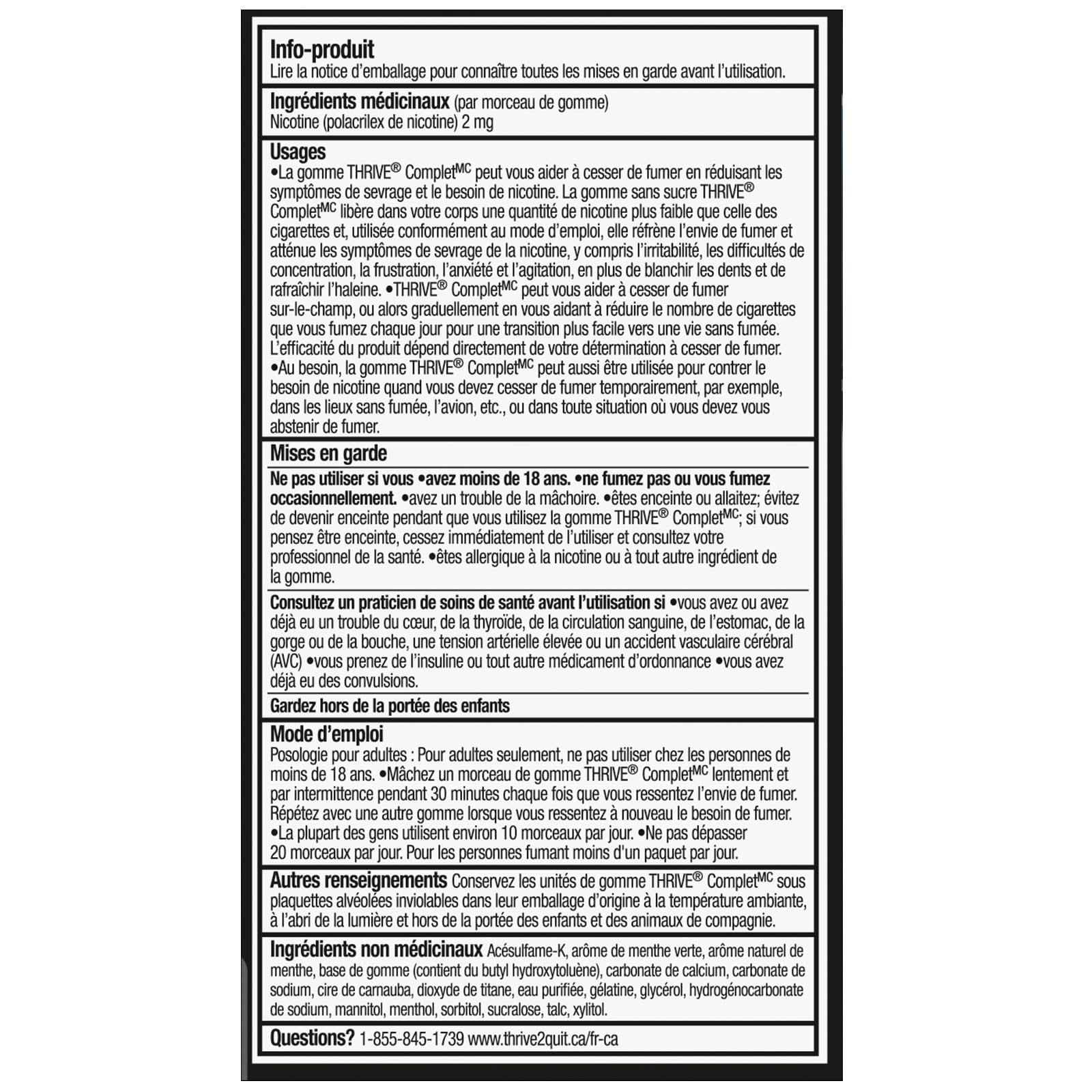 Thrive Complete Nicotine Replacement Gum, 2mg Regular Strength, Spearmint, 108 Count Thrive