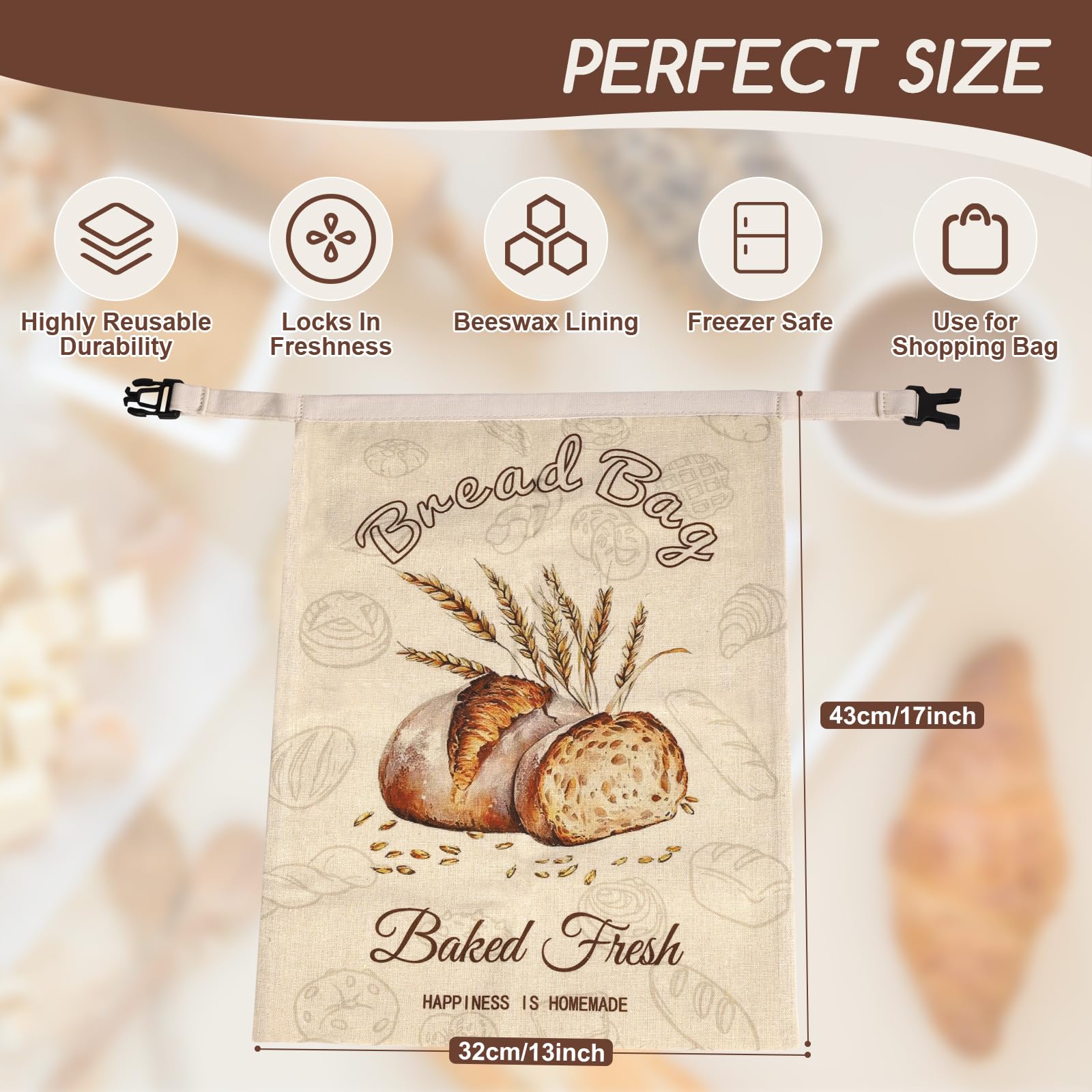 Beeswax Bread Bags for Sourdough, 2 Pack Reusable Bread Bag for Storage XL 17x13 Inch, Large Linen Bags for Homemade Sourdough - Keep Fresh, Freezer Safe - Available at All In One Marketplace Canada