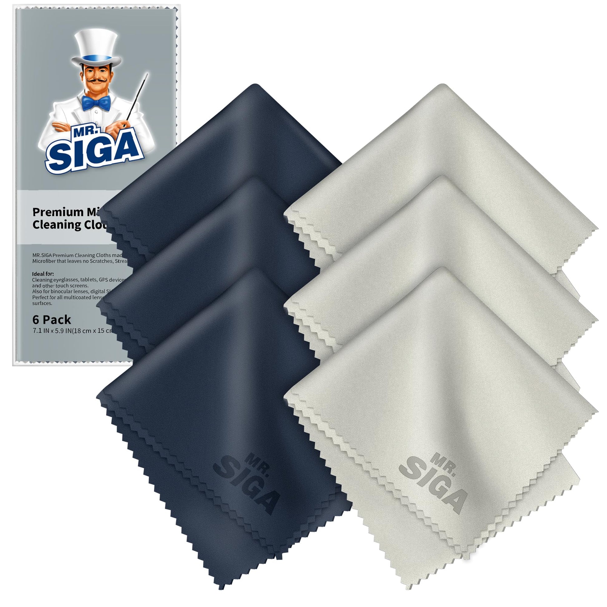 MR.SIGA Premium Microfiber Cleaning Cloths for Lens, Eyeglasses, Screens, Tablets, Glasses, 6 Pack, 6 x 7 inch
